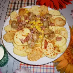 Домашен чипс със запържени гъби, бекон и царевица