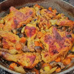 Любимото пиле с лук, моркови, гъби и праз