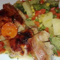 Пилешка пържола от бут с розмарин и задушени зеленчуци