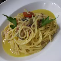 Спагети с бекон и черни трюфели