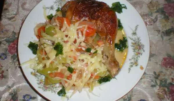 Пилешко бутче със задушени зеленчуци