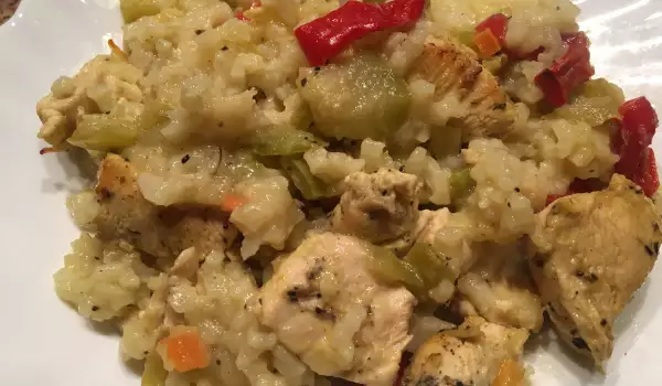 Пилешко с ориз, гъби и зеленчуци