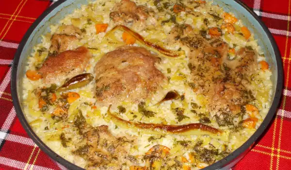 Сочни пържоли с ориз и пиперки на фурна