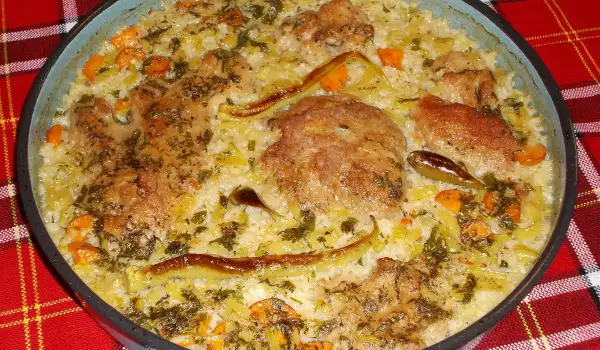 Сочни пържоли с ориз и пиперки на фурна