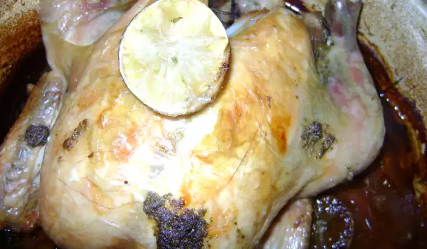 Печено пиле с лимети, чесън и билки