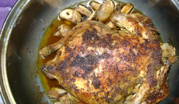Печено пиле с печурки и песто