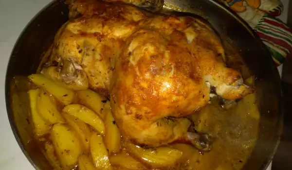 Изправено печено пиле с картофки