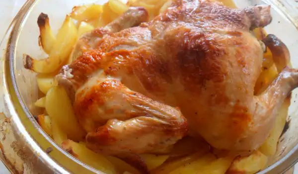 Бързо печено пиле с плънка от кашкавал