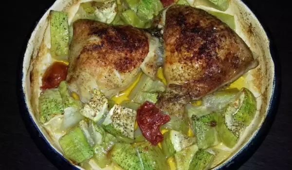 Пилешко с пикантни тиквички на фурна