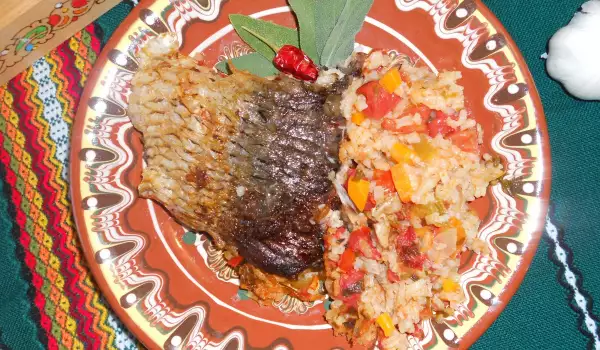 Шаран на фурна с ориз и зеленчуци
