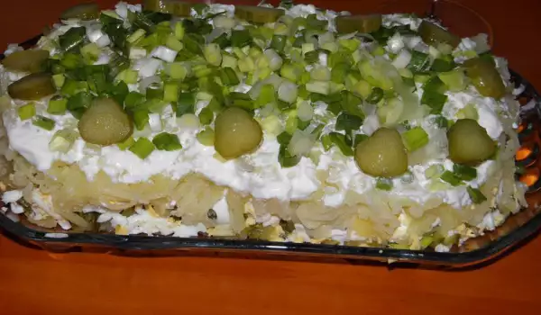 Солена торта с пресен лук и картофи