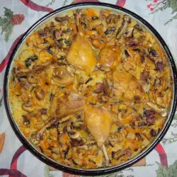 Пилешки бутчета с ориз и гъби на фурна