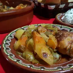 Пилешки бутчета с картофи и зелен боб на фурна