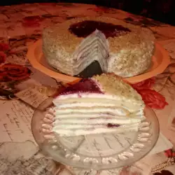 Френска селска торта със сметана и боровинков конфитюр