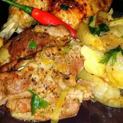 Картофи с месо и зеленчуков бульон