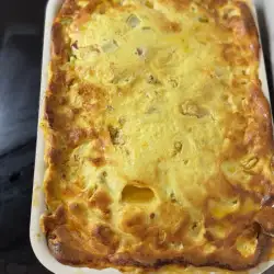 Мусака с тиквички, ориз и пилешко филе
