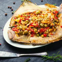 Печена риба със зеленчуци - тип пеперуда