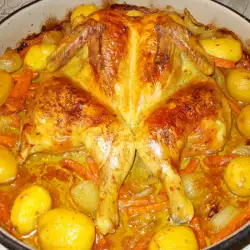 Апетитно пиле с зеленчуци на фурна