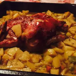 Печено пиле с лук