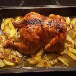 Печено пиле с бульон