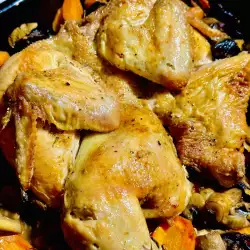 Печено пиле с гъби и моркови