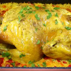Пилешко на фурна със зеленчуков бульон
