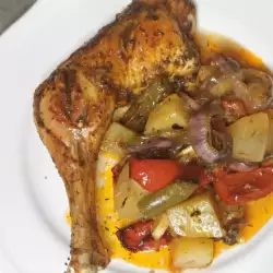 Пилешки бутчета на фурна със зеленчуци