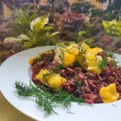 Пилешки хапки с червен ориз и сирена