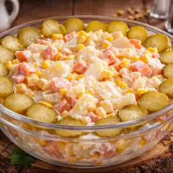 Празнична салата с майонеза и кисели краставички