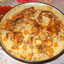 Заешко с гъби, моркови, арпаджик и ориз на фурна