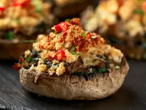 Пълнени гъби със спанак, галета и сирене