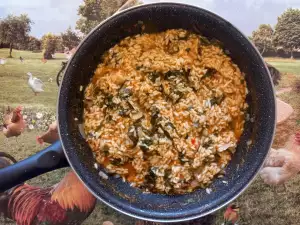 Ориз с лапад и домати в уок тиган