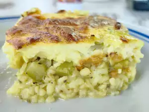 Мусака с тиквички, ориз и булгур