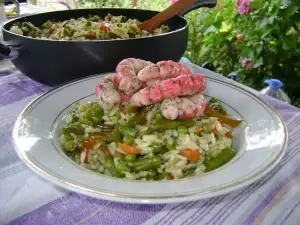 Пържен ориз със зеленчуци и мариновани сурими