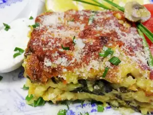 Спанак с ориз и гъби под кашкавалена кора