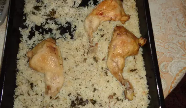 Пилешки бутчета с ориз и тученица на фурна