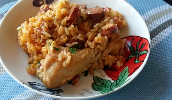 Пилешки бутчета с чоризо и ориз