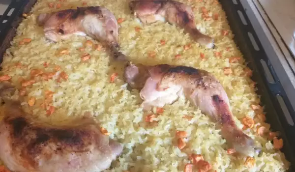 Пилешки бутчета с ориз на фурна