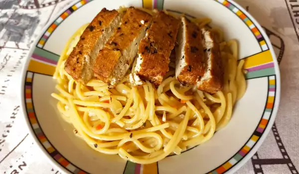 Лимонени спагети с мариновано тофу