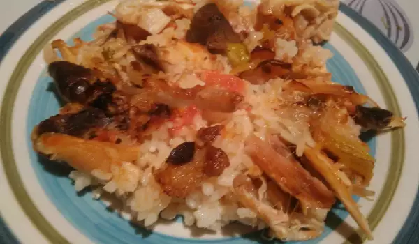 Ориз с пилешко месо и пилешки дреболии