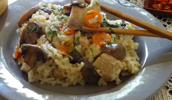 Най-вкусният ориз на фурна със свинско месо и гъби