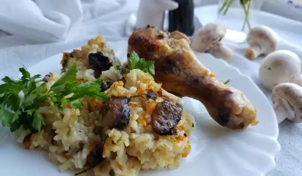 Ориз на фурна с пиле и гъбки
