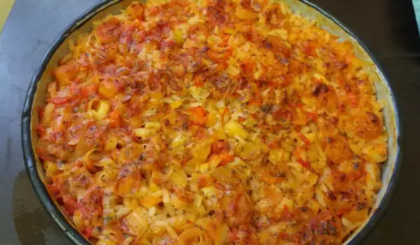 Ориз с праз и домати на фурна