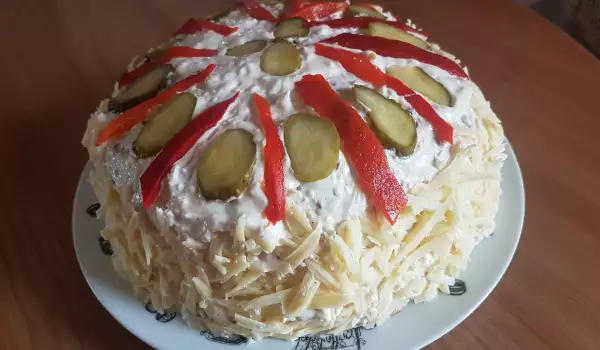Солена палачинкова торта с чушки и шунка