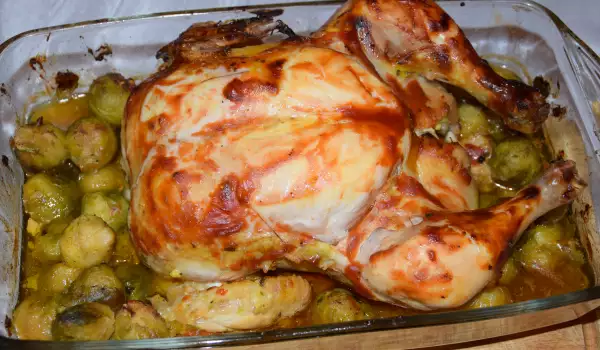 Печено пиле пълнено с брюкселско зеле