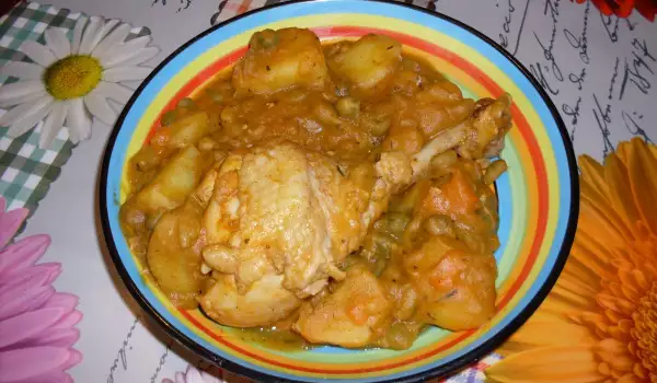 Домашно пиле с грах и картофи