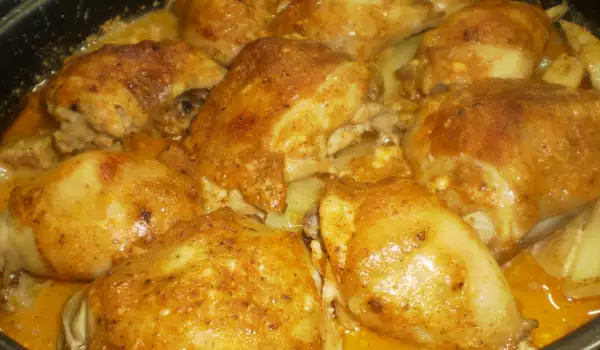 Пиле с картофи на фурна в майонезен сос