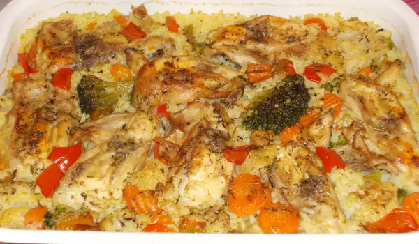 Пилешко с ориз и зеленчуци на фурна