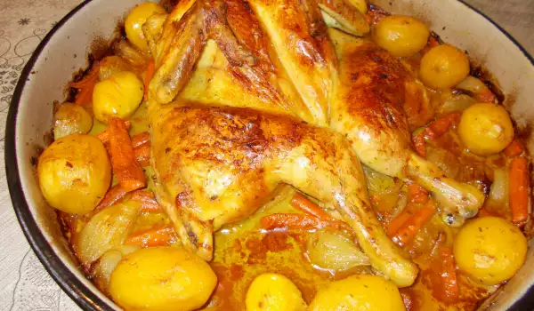 Апетитно пиле с зеленчуци на фурна