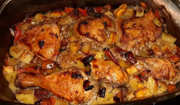 Пилешки бутчета със зеленчуци и кестени